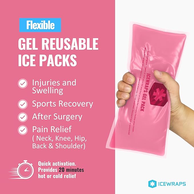 ICEWRAPS 6"x12" Flexible Gel Reusable Ice Packs for Injuries, After Surgery and Pain Relief | Neck, Knee, Hip, Back and Shoulder | Hot Cold Compress Swelling | 2 in a Pack, Pink