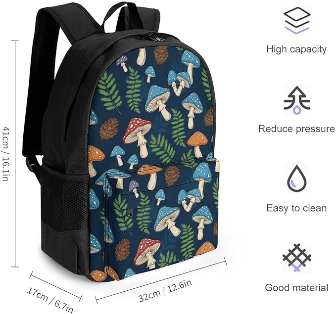 Outdoor Backpack Gym Bag Mushroom Outdoor Activities with Big Capacity Daypack, College Bookbag