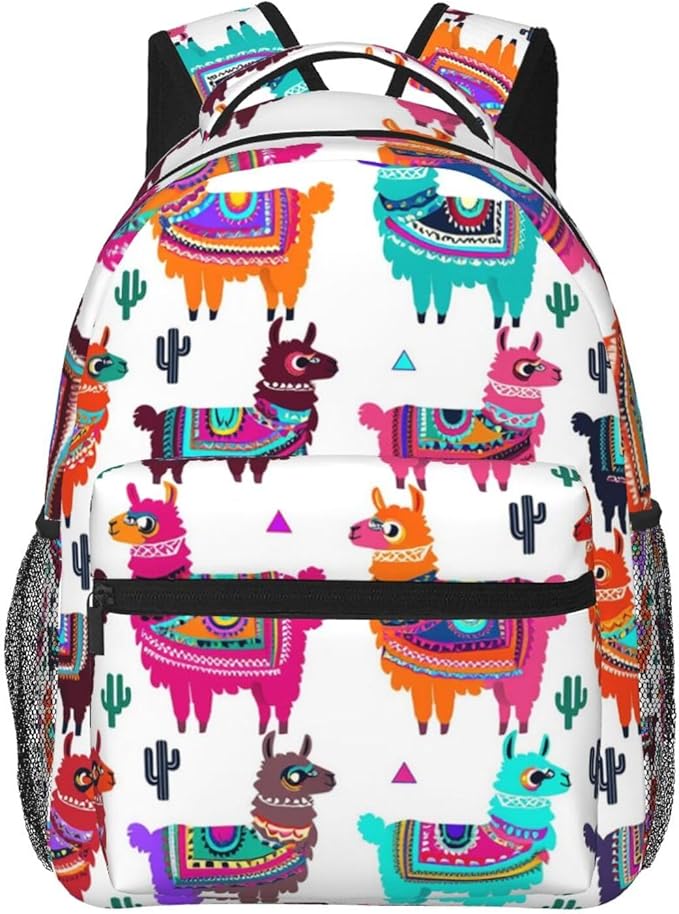 Adults Lightweight Tribal Alpaca Art Shoulder Book Bags Big Capacity Shoulder Bag With Adjustable Shoulder Straps for Trekking Work Walking Cycling