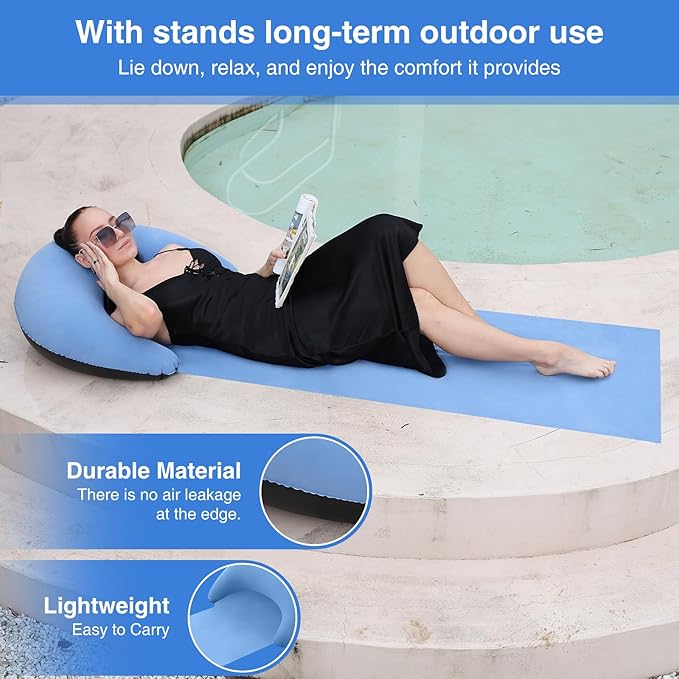 Beach mat with Inflatable Pillow, Portable mat, 70X30Inch (Blue)