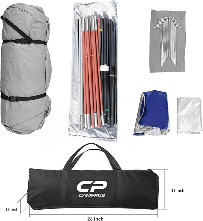 CAMPROS CP 12 Person Cabin Tent, 2 Room Extra Large Straight Wall Camping Tents Waterproof Windproof with Top Rainfly, 6 Large Mesh Windows, Double Layer, Easy Set Up Family Tent