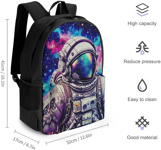 Supdreamc Backpack Anti-Theft Multipurpose Large Capacity Carry On Bag, Space Astronaut Galaxy Starry Art Camping Outdoor Backpack With Side Pockets