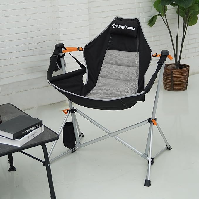 KingCamp Hammock Chair with Footrest, Swinging Portable Folding Camping Chairs for Adults MAX 440lbs Heavy Duty Foldable Oversized Rocker with Cup Holder Pillow for Outdoor Beach Patio Sport Lawn