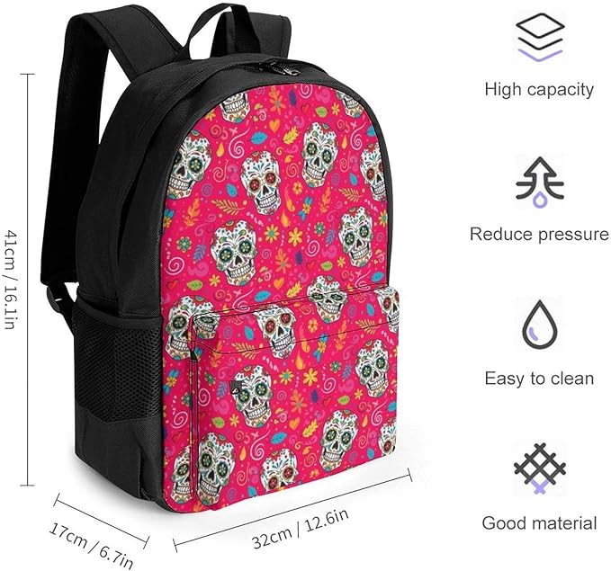 Rucksacks Lightweight Multipurpose Anti-Theft Day Of Dead Sugar Skull Shoulder Bag Big Capacity Laptop Book Bag Rucksack With Padded Straps