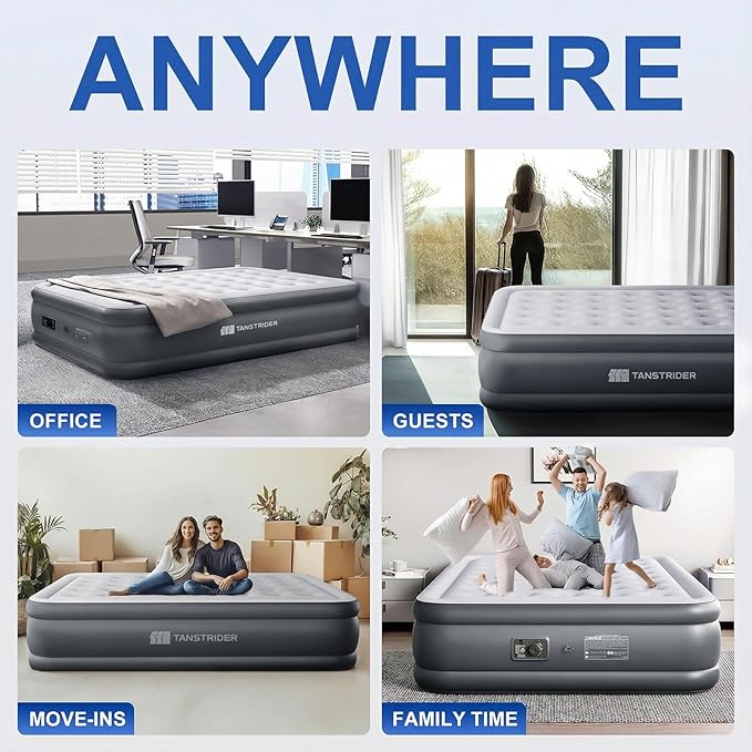 Queen Air Mattress with Built in Pump,18" Raised Blow up Air Bed,3 Mins Quick Self-Inflation/Deflation, Inflatable Mattress for Camping/Home/Guests/Travel (Gray)