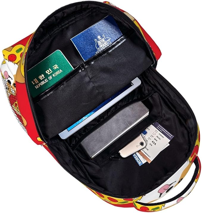 Men Women Polyester Corgi Junk Food Cute Dogs Pizzas Backpack Large Capacity Bookbag With Smooth Zippers for Climbing Picnic Bicycle