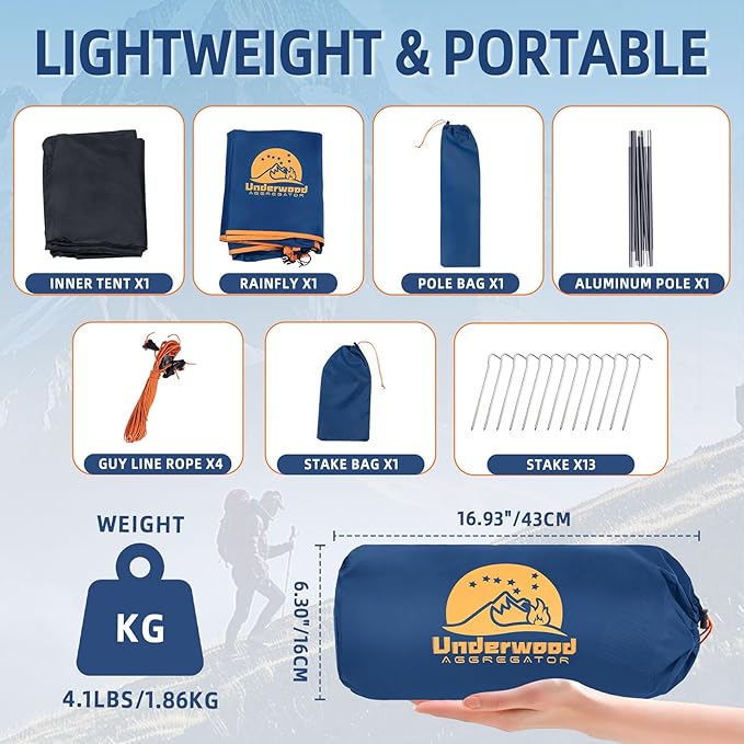 1 Person Backpacking Tent for Camping - Ultralight Waterproof Outdoor One Person Tent, Windproof Rainproof Compact Single Pole Shelter for Camping, Hiking, Hunting Travel by Underwood Aggregator