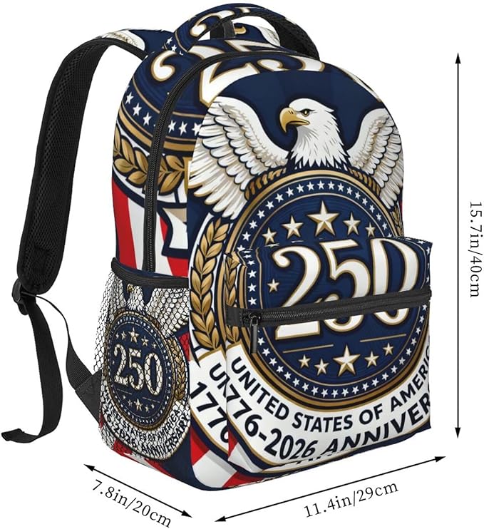 Lightweight Rucksacks for Climbing Outdoors Walking Cycling, Large Capacity Anti-Theft Multipurpose Carry On Bag, 250th Anniversary 1776-2026 Patriotic Eagle Art Camping Outdoor Backpack