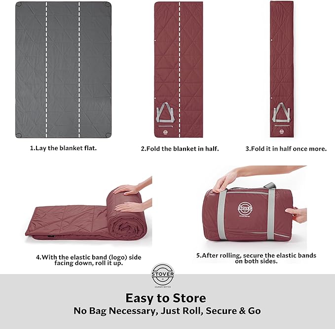 STOVER Waterproof Stadium Blanket – Portable Outdoor Camping Blanket for Travel, Picnics, or Sports – Warm, Windproof, Lightweight, and Packable (Summit Red)