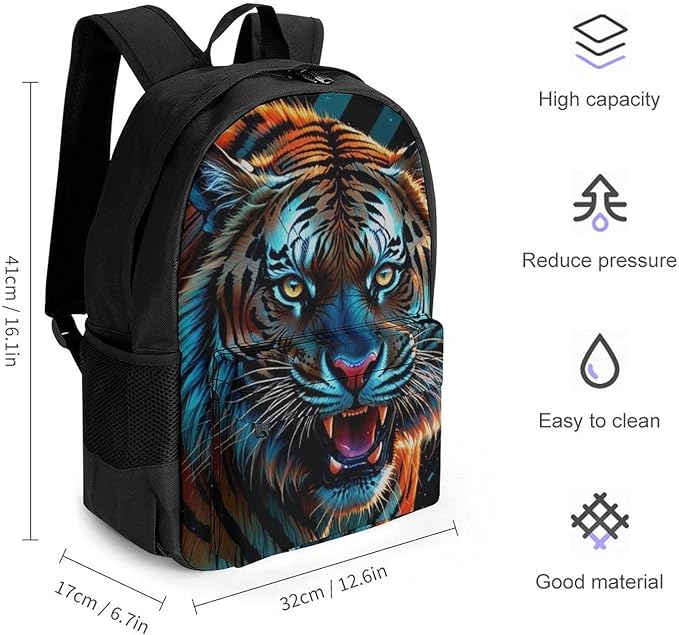 Rucksacks Lightweight Multipurpose Anti-Theft Angry Tiger Rainbow Animal Magic Art Shoulder Bag Big Capacity Laptop Book Bag Rucksack With Padded Straps