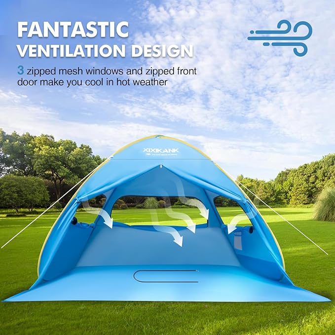 2 Second Easy Setup Pop Up Beach Tent for 2-3 Person,UPF 50+ UV Protection Beach Shade,Wind Resistant Sun Protection Family Sun Shelter,Portable Lightweight Cabana Canopy with Handy Carry Bag