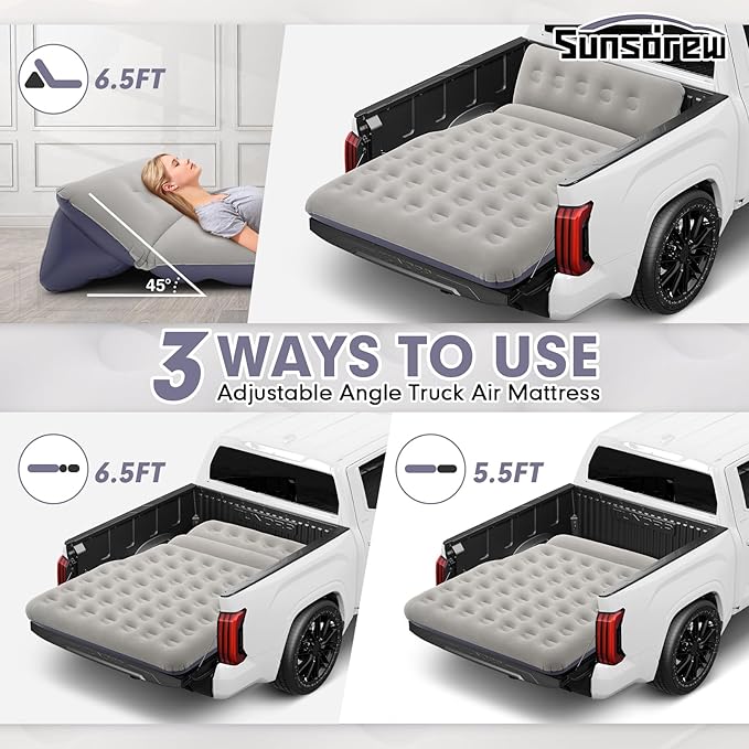 2025 Upgraded T*ruck Air Bed Mattress for 5.5-6.5Ft Full-Size Inflatable Mattress Short Truck Beds with Built-in Pillow Adjustable Air Mattress for Camping,Home,Truck Tent Accessories(Blue)