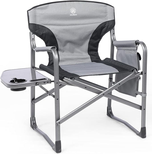 EVER ADVANCED Lightweight Folding Directors Chairs Outdoor, Aluminum Camping Chair with Side Table and Storage Pouch, Heavy Duty Supports 350LBS