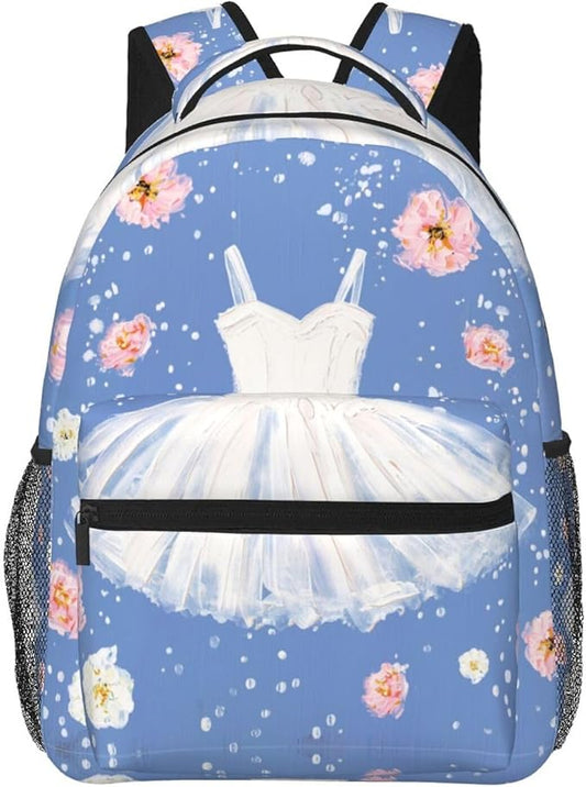 Rucksacks Lightweight Multipurpose Anti-Theft Pink Flower White Skirt Watercolor Art Shoulder Bag Big Capacity Laptop Book Bag Rucksack With Padded Straps