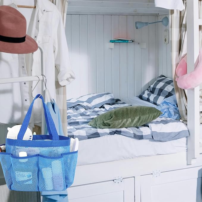 Mesh Shower Caddy Portable for College Dorm Room Essentials, 8-Pocket Large Shower Basket Tote Bag with 2 Handles for Toiletry, Bathroom, Beach, Camp, Gym