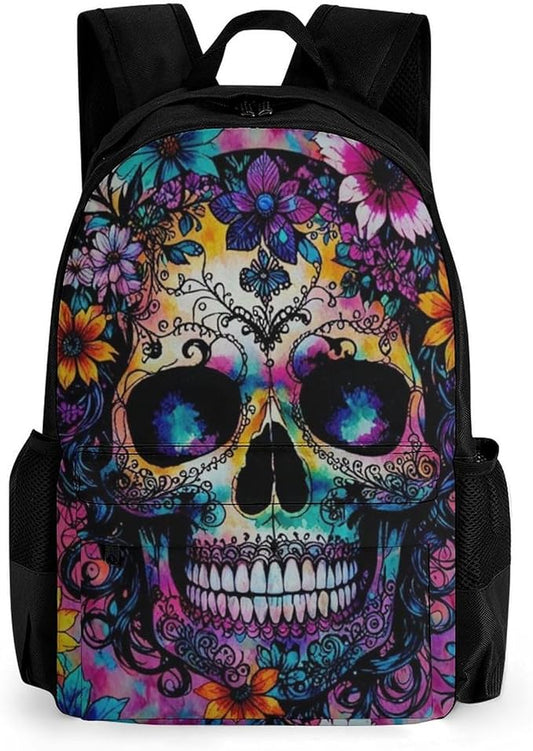 Supdreamc Lightweight Daypack Bookbag for Trekking Business Walking Cycling, Big Capacity Anti-Theft Multipurpose Carry On Bag, Indain Mandala Sugar Skull Business Computer Bag