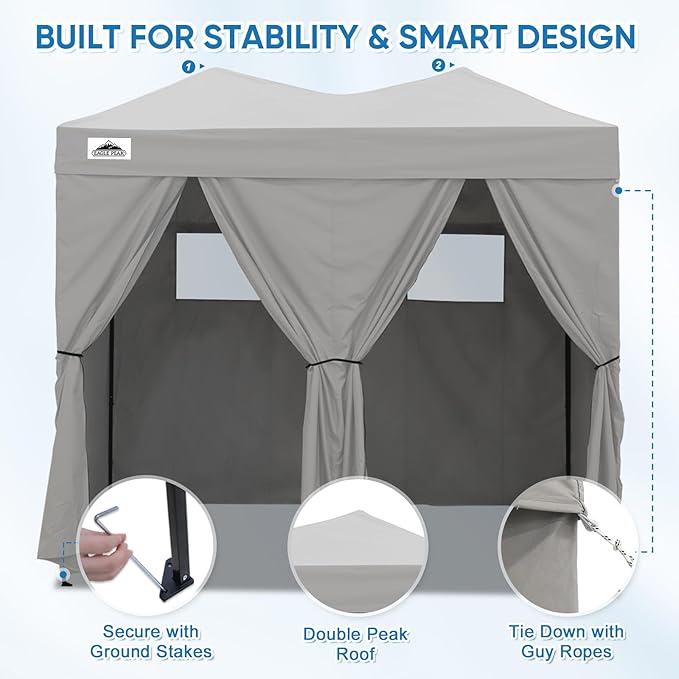 EAGLE PEAK Outdoor Changing Room 8x4, 2 Room Pop Up Portable Changing Room, Sun Shelter, Pop Up Changing Tent for Beach or Pool, Portable Dressing Room for Photoshoots (Gray)