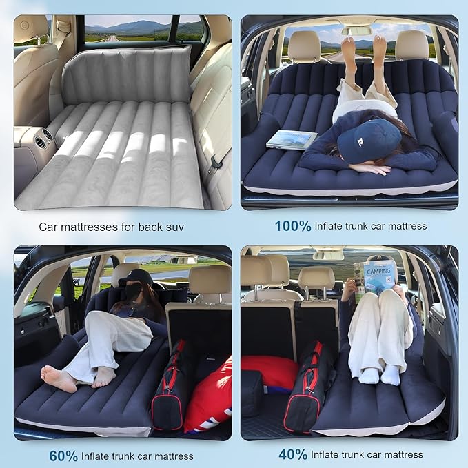 SUV Air Mattress with Double-Sided-Thick Flocked/Car Mattress with Pump & Built-in Pillow/Leakproof Comfortable Durable Car Air Mattress/Car Bed for Auto Camping,Road Trip