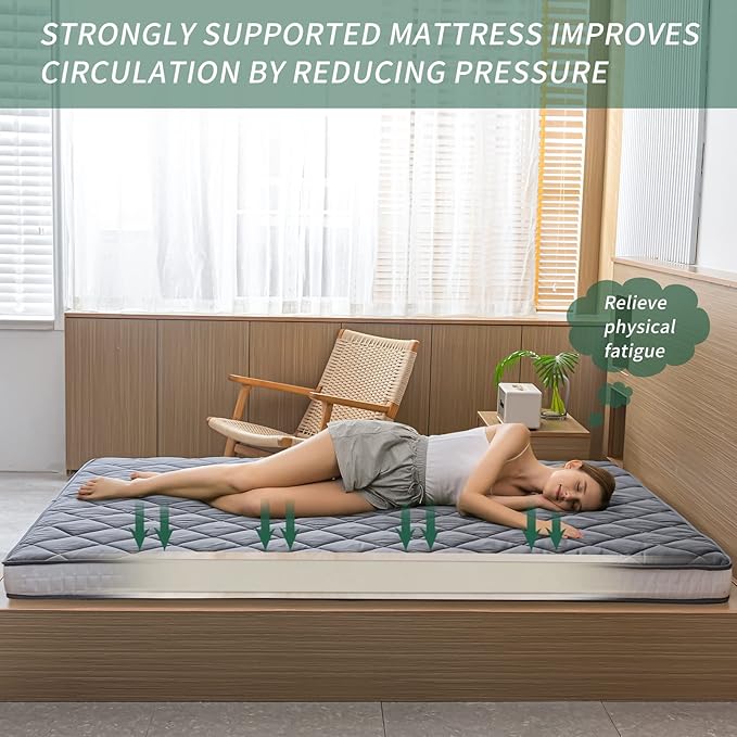 MAXYOYO Japanese Floor Futon Mattress King Size, Floor Bed for Adults, Roll Up Folding Mattress, Diamond Patterned Japanese Futon Bed, Dark Grey