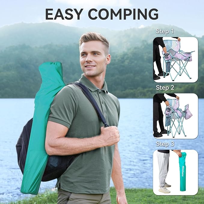 Nazhura 4 Pack Folding Camping Chair with Cooler Pouch, Mesh Backrest and Cup Holder Pocket (Flower, 4 Pack)