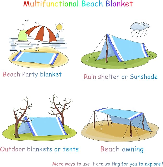 BYDOLL Beach Blanket Waterproof Sandproof Large 78''×81''/10'×9' Sand Free Oversized Sandless Picnic Mat Water Proof Packable Lightweight Blanket for Beach Camping Hiking Travel