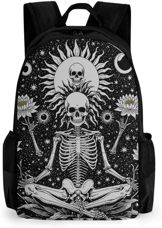 Supdreamc Adults Lightweight Seven Star Meditation Skeleton Skull Black Shoulder Book Bags Big Capacity Shoulder Bag With Adjustable Shoulder Straps for Trekking Work Walking Cycling