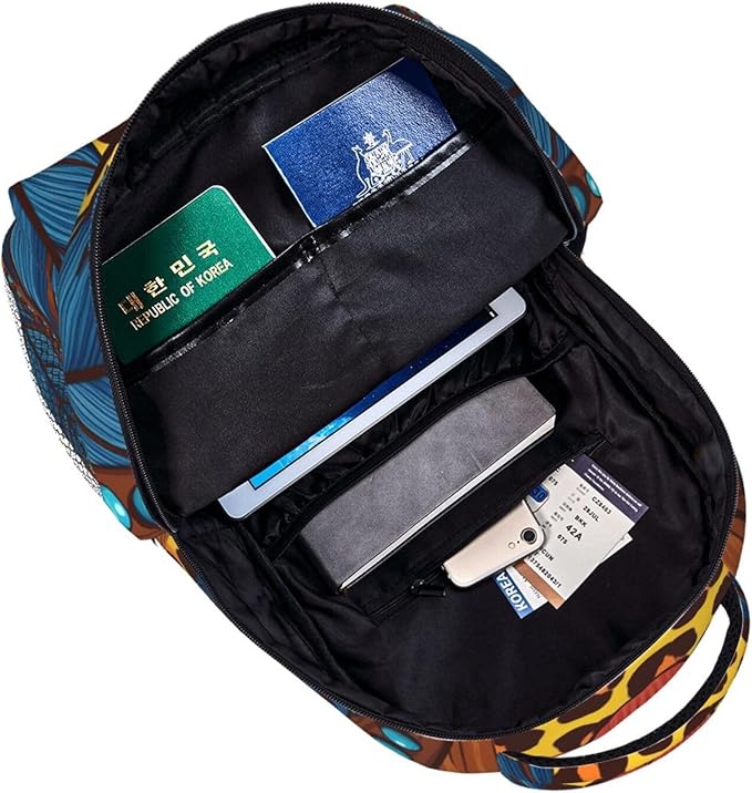 Daypack Backpack Anti-Theft Multipurpose Big Capacity Bookbag, 90S Sunflower Leopard Business Computer Bag With Side Pockets