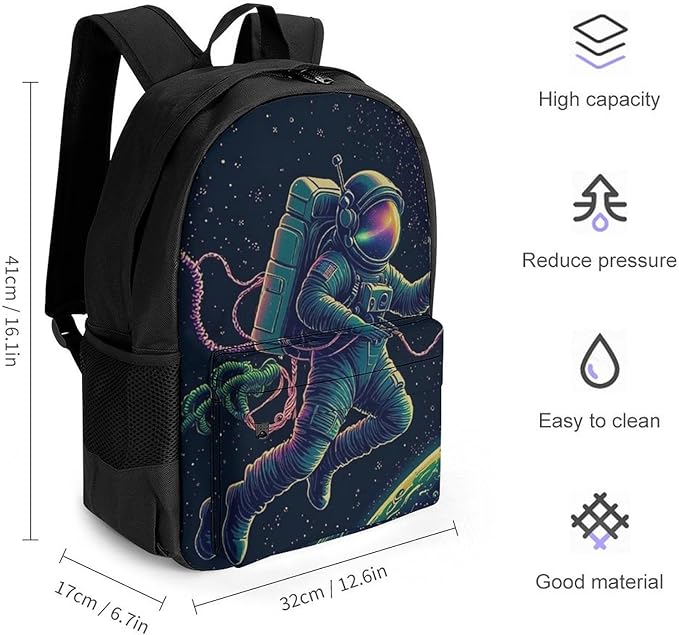 Men Women Lightweight Astronauta Trip Trippy Space Dreams Casual Daypack Large Capacity Bookbag With Adjustable Shoulder Straps for Gym Business Bicycle