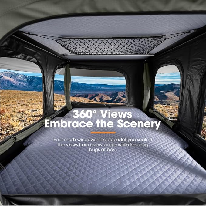 SanHima Rooftop Tent Hard Shell - Gibb Overland Aluminium Roof Top Tent 360° View, w/Tri-Color LED Strip Light & 1.97” Thick Mattress, for Car SUV Truck Camping, 2-3 People