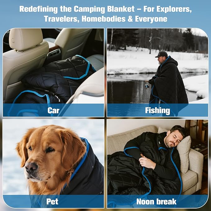 Down Camping Blanket - Lightweight Packable Warm Puffy Travel Quilt with Footbox, 650 Fill Power Waterproof Outdoor Blankets for Hiking, Travel & Stadium Down Quilt, Black 1lb 1oz / 77''*52''