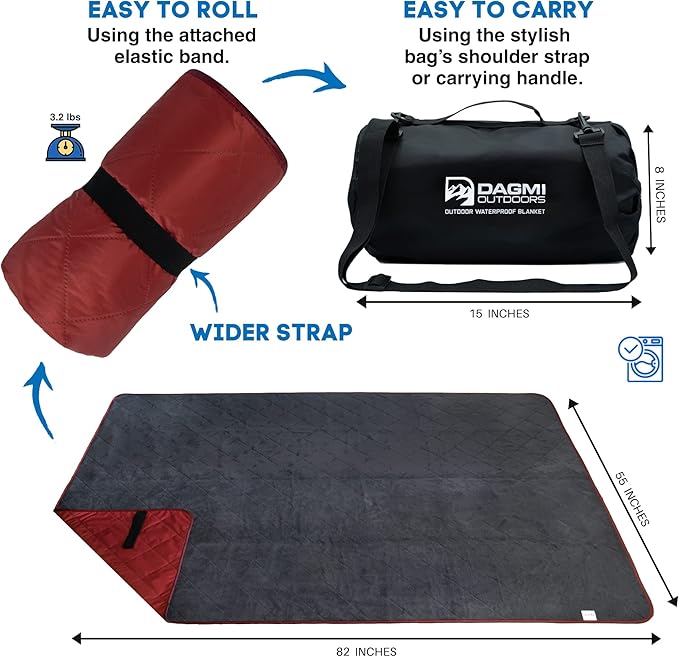 Waterproof Outdoor Blanket Large Fleece Camping & Stadium Blankets for Cold Weather. Perfect for Outdoors, Car, Dogs, Boat, Picnic. Windproof, Extra Warm, Machine Washable.