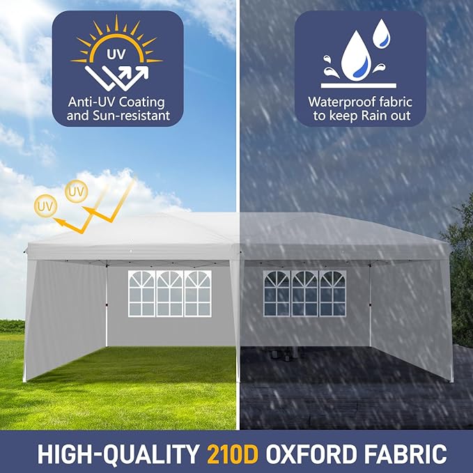 Outvita 10x20ft Ez Pop Up Canopy, Portable Instant Canopy Tent with 4 SideWalls for Outdoor Events, Party, Wedding, Birthday,Graduation