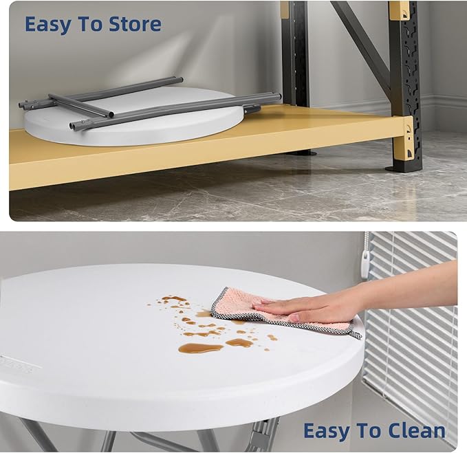 Cocktail Table 28in Folding Round High Top Indoor Outdoor with Removable Legs, Tall Bistro Foldable Bar Height Table for Parties, Patio, Backyard, Dining, Wedding, White- 2PCS