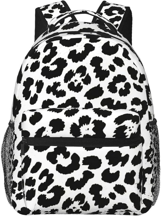 Men Women Polyester Leopard Cheetah Black White Daypack Big Capacity Shoulder Bag With Smooth Zippers for Hiking Work Walking Cycling