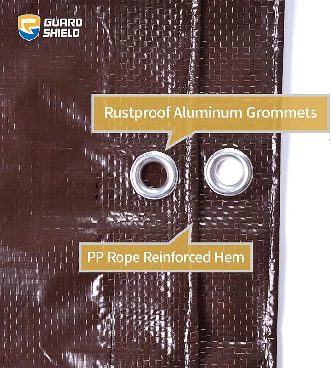 GUARD SHIELD Brown Tarp 12x20 Feet Waterproof Tarps Lightweight Camping Tarp Outdoor Multi Purpose Poly Cover 6mil