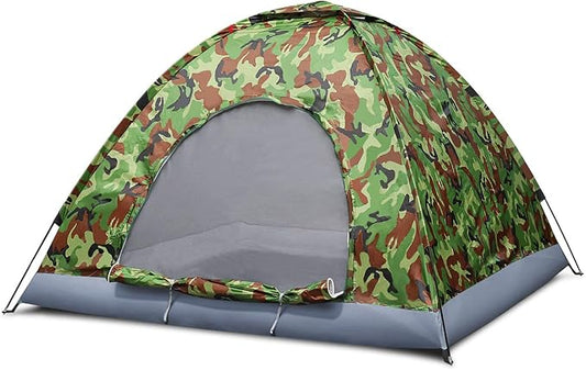Flexzion 4 Person Camping Tent, Camouflage - Large Waterproof Lightweight Family Tent with Portable Carrying Bag, Ventilation Window Mesh, Easy Setup for Trekking Hiking Hunting