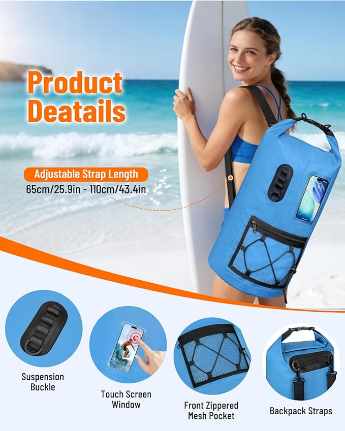 Waterproof Dry Bag, 20L/30L Roll Top Waterproof Backpack with Waterproof Phone Case, Heavy Duty Storage Bag for Women Men, for Travel, Kayaking, Boating, Rafting, Camping, Hiking & Beach