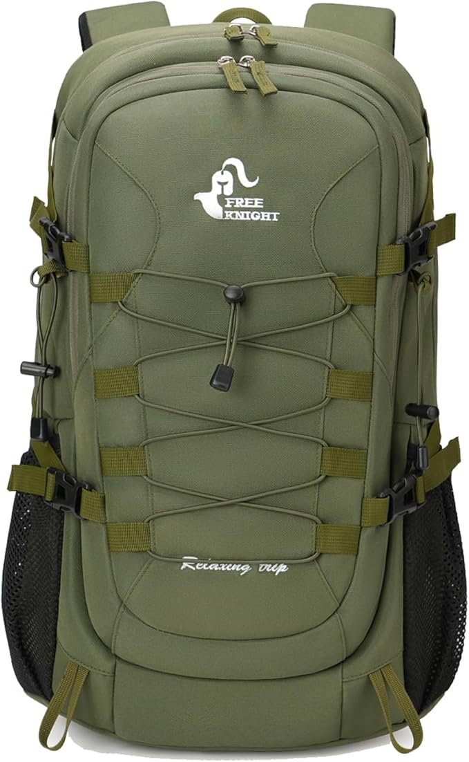 Bseash 40L Waterproof Hiking Camping Backpack with Rain Cover, Outdoor Sport Travel Bag Daypack for Climbing Skiing Cycling (Army Green)