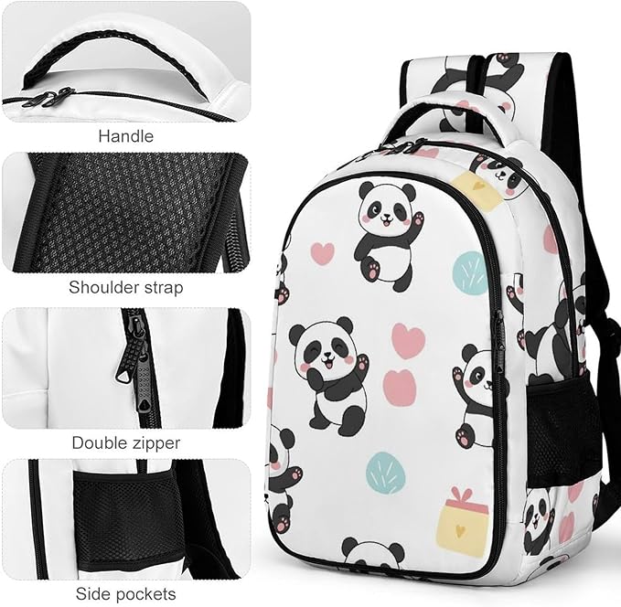 Water Resistant Travel Daypack Cute Cartoon Pandas, Lightweight Laptop Backpack with Water Bottle Pockets for Men Women College Work