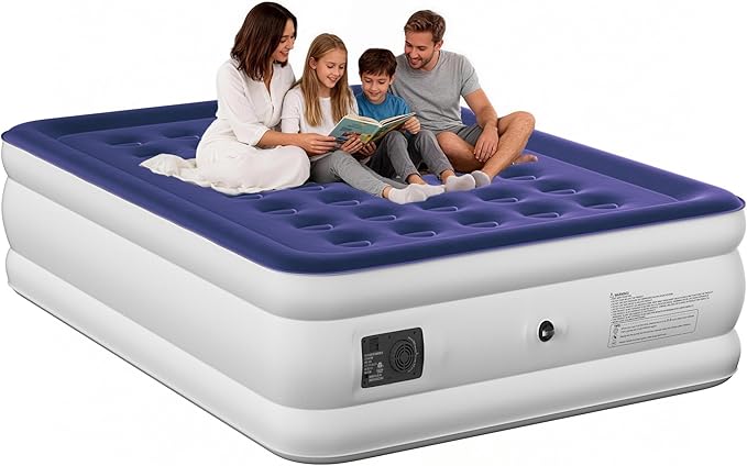 Queen Air Mattress with Built-in Pump, 18 Raised Inflatable Air Mattress, 800 lbs Max Honeycomb Comfortable Air Bed with Storage Bag, for Camping, Home and Guest Use