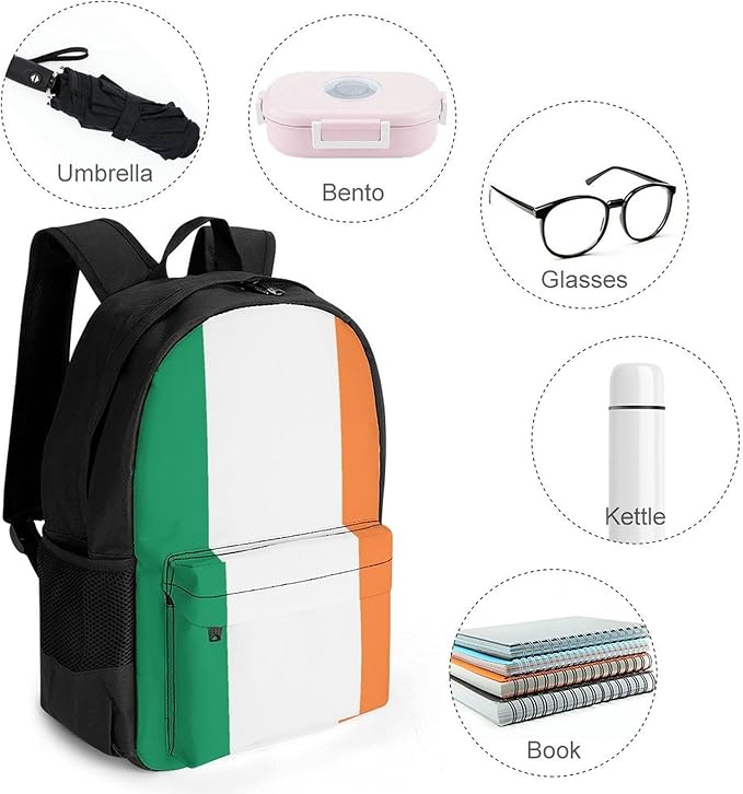 Rucksack Multipurpose Anti-Theft Big Capacity Shoulder Bag, Ireland Flag Travel Hiking Camping Rucksack With Side Pockets