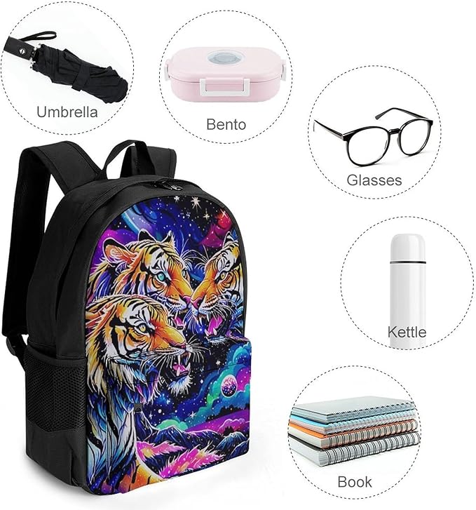 Supdreamc Rucksacks Polyester Anti-Theft Multipurpose Cool Tiger Universe Surreal Style Art Carry On Bag Large Capacity Gym Outdoor Hiking Backpack With Smooth Zippers