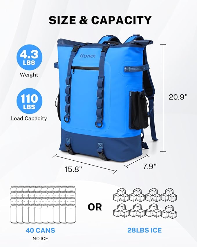 Gonex Cooler Backpack, 40 Can Insulated Soft Backpack Cooler Bag for Men Women, Waterproof Nylon TPU Cooler Backpack for Beach, Picnic, Lunch and Camping