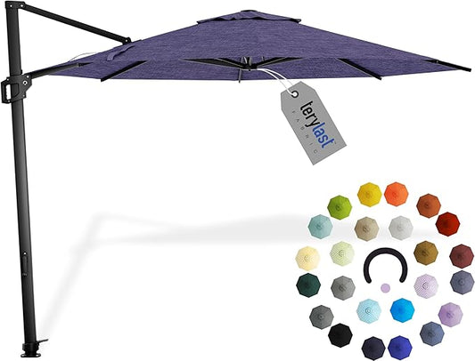 Midtown Umbrellas 10 Ft Outdoor Cantilever Patio Umbrella w/Terylast Purple Texture Fabric - Tilt 360° Offset Patio Umbrella, Deck Patio Umbrella, Backyard Umbrella & Garden Umbrella - Black Frame