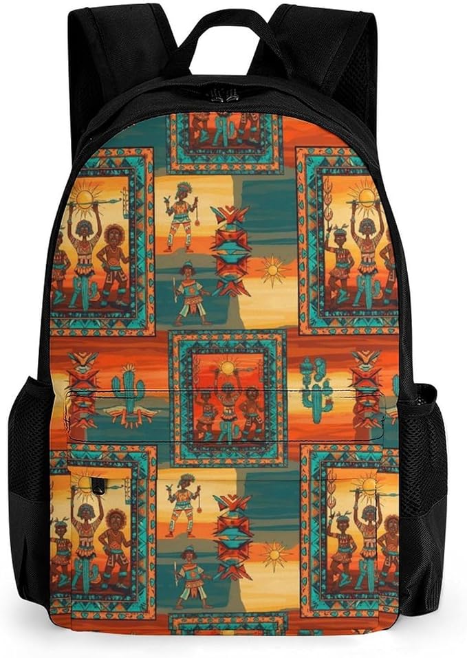 Men Women Polyester Southwest Native American Happy Dance Backpack Large Capacity Bookbag With Smooth Zippers for Climbing Picnic Bicycle