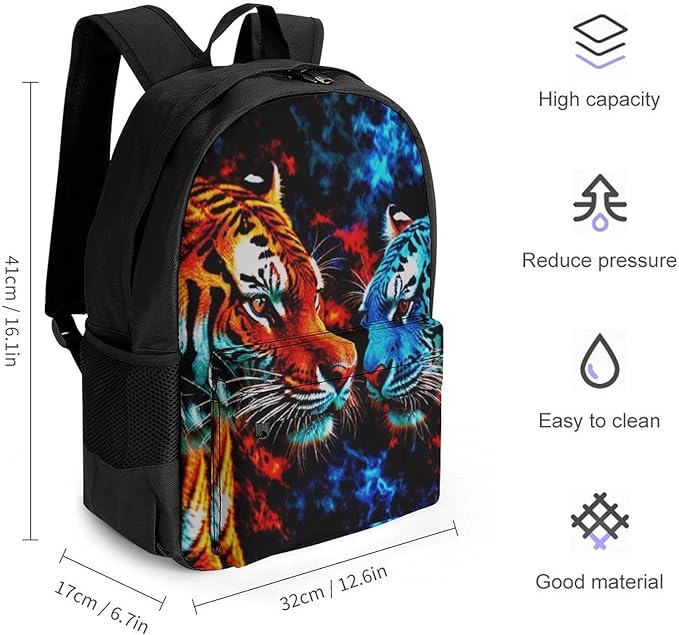 Backpack Lightweight Anti-Theft Multipurpose Trippy Red And Blue Neon Cloud Tiger Art Shoulder Bag Large Capacity Travel Hiking Backpack With Padded Straps