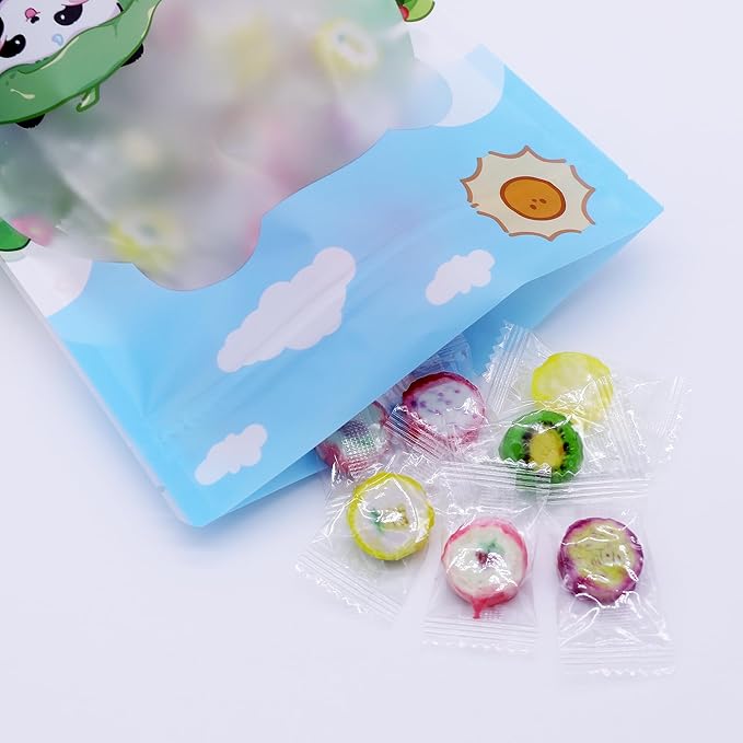 QQ Studio 100 Animal Cartoon Goodie Bags Clear Window Plastic Resealable Zipper Seal Lock Packaging Food Storage Pouch Party Favor Birthday Bags (Panda)