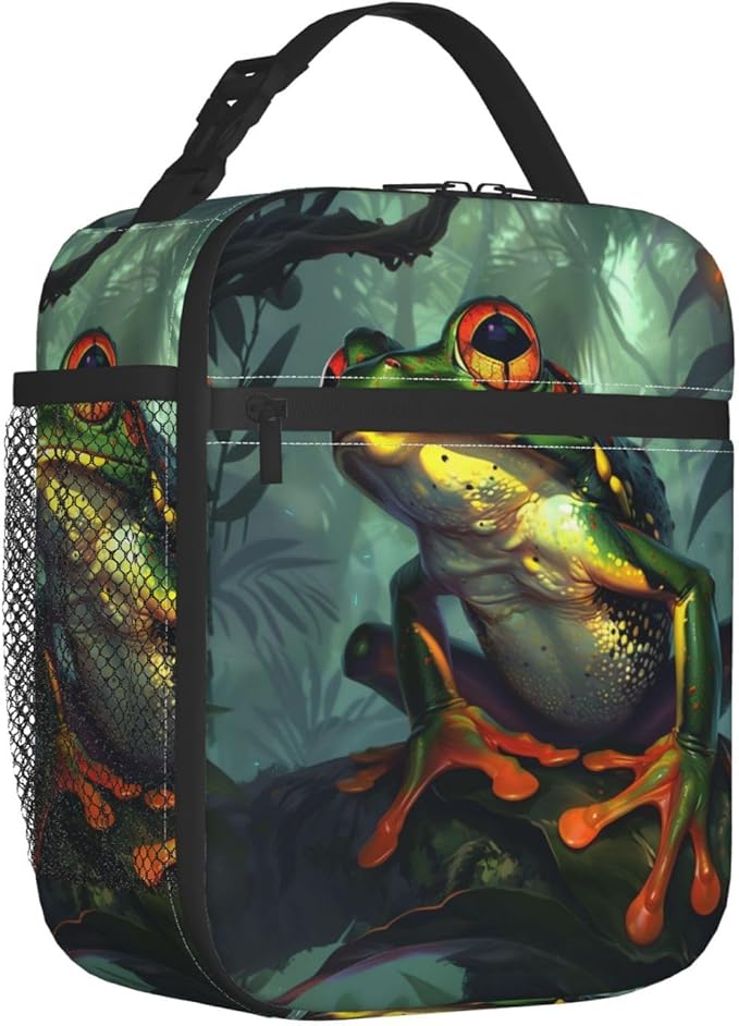 Frog Lunch Box for Kids Aldults, Realistic Animal Reusable Thermal Insulation Cooler Tote Bags, Red Eye Tree Jungle Pattern Insulated Bag for Student, School Picnic Camping Travel, Gifts