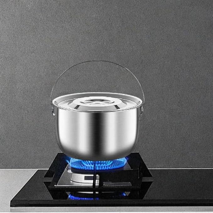 Cooking Pot Stainless Steel Camping Pot Kitchen Accessories with Handle and Lid Portable for Cooking Commercial Party Kitchen, 5.0L