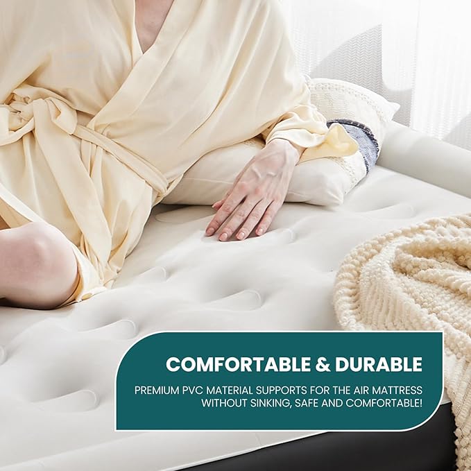 DUMOS Twin Air Mattress - 18" Inflatable Blow Up Airbed with Built-in High Capacity Pump, Double Height, Non-Slip Bottom Design, Weight Capacity 660 lbs Air Bed for Home or Camping